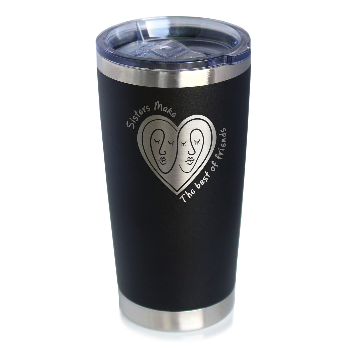 Sisters Make The Best Friends - Insulated Coffee Tumbler Cup with Sliding Lid - Stainless Steel Insulated Mug - Friendship Gifts for Sister