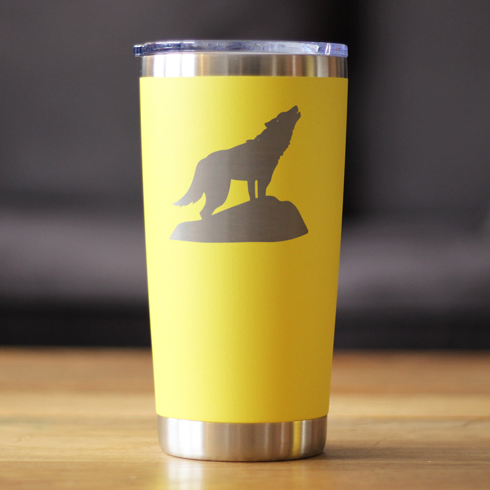 Wolf Silhouette - Insulated Coffee Tumbler Cup with Sliding Lid - Stainless Steel Travel Mug - Wolf Gifts for Women and Men