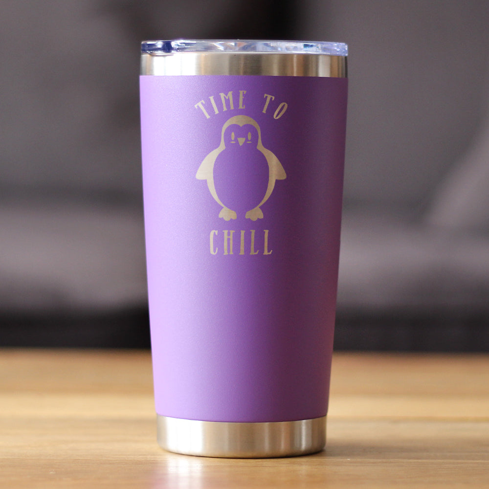 Time To Chill - Insulated Coffee Tumbler Cup with Sliding Lid - Stainless Steel Travel Mug - Cute Penguin Gifts for Women and Men