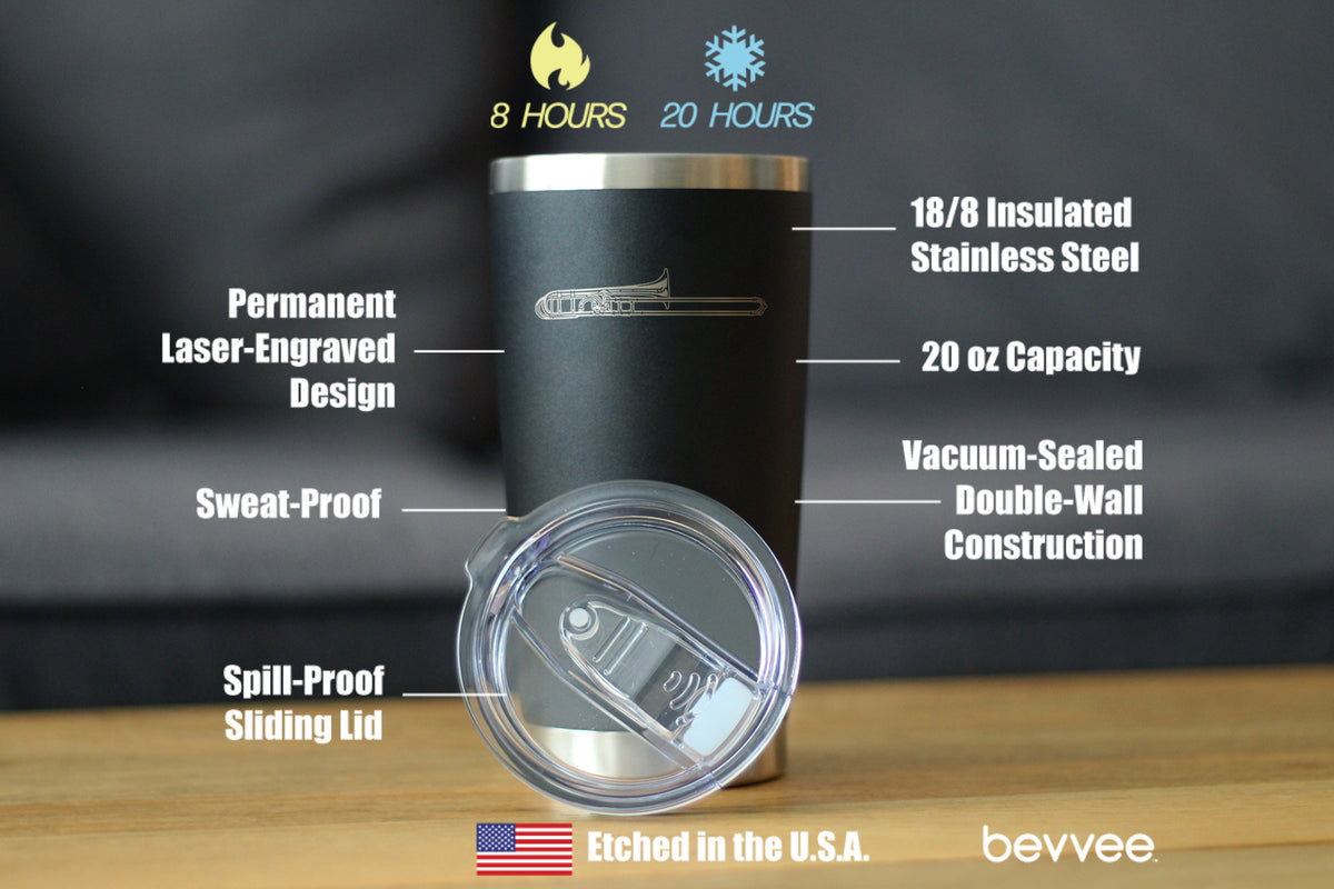 Trombone Insulated Coffee Tumbler with Sliding Lid Gifts for Musicians 20oz Stainless Steel Tumbler