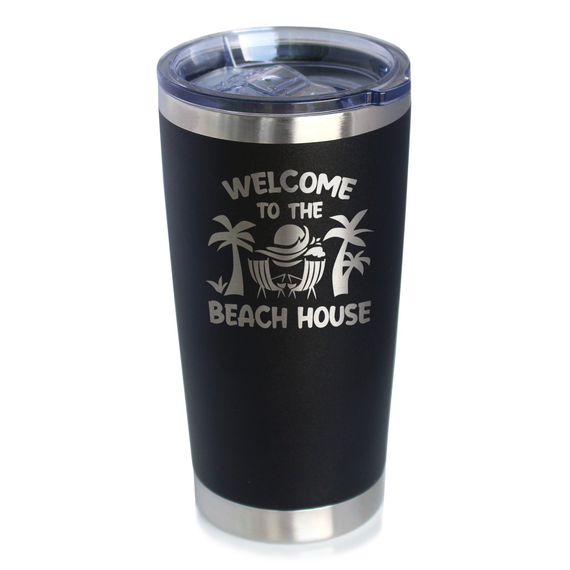 Welcome to the Beach House - Insulated Coffee Tumbler Cup with Sliding Lid - Stainless Steel Insulated Mug - Ocean Gifts & Decor