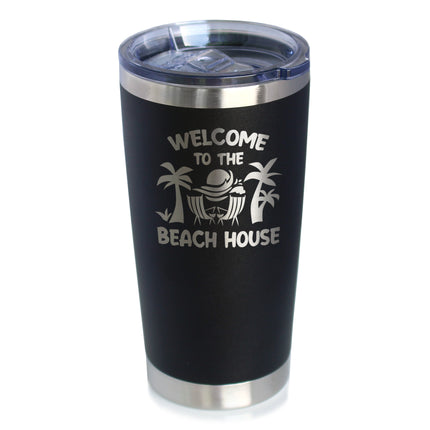 Welcome to the Beach House - Insulated Coffee Tumbler Cup with Sliding Lid - Stainless Steel Insulated Mug - Ocean Gifts & Decor