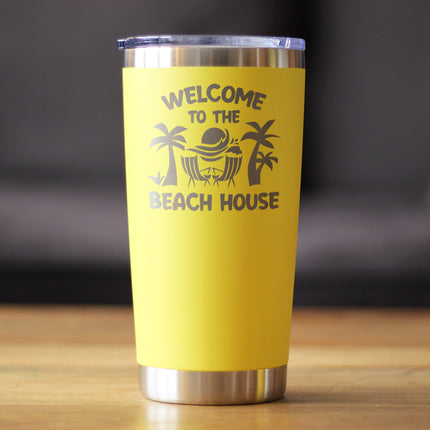 Welcome to the Beach House - Insulated Coffee Tumbler Cup with Sliding Lid - Stainless Steel Insulated Mug - Ocean Gifts & Decor