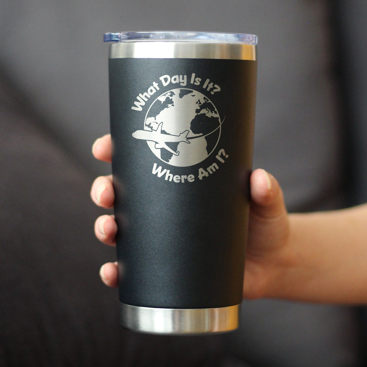 What Day Is It - Insulated Coffee Tumbler Cup with Sliding Lid - Stainless Steel Insulated Mug - Funny Flight Attendant Gifts for Flight Attendants &amp; Pilots