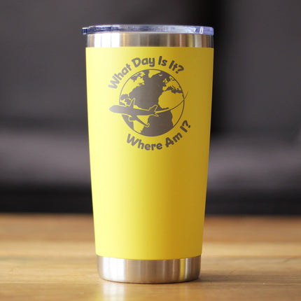 What Day Is It - Insulated Coffee Tumbler Cup with Sliding Lid - Stainless Steel Insulated Mug - Funny Flight Attendant Gifts for Flight Attendants & Pilots