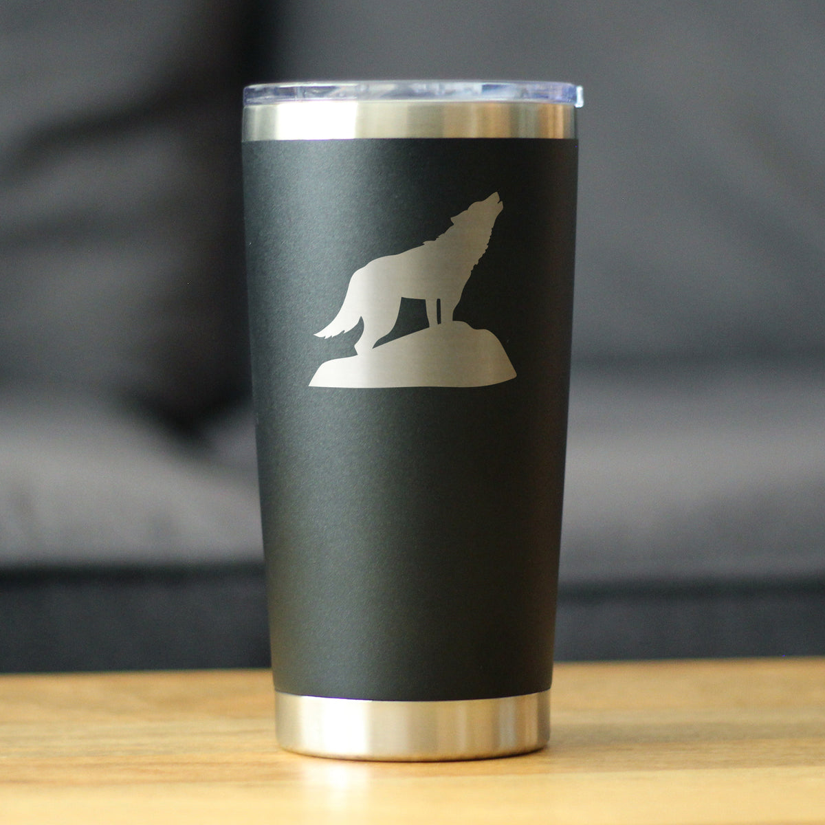 Wolf Silhouette - Insulated Coffee Tumbler Cup with Sliding Lid - Stainless Steel Travel Mug - Wolf Gifts for Women and Men