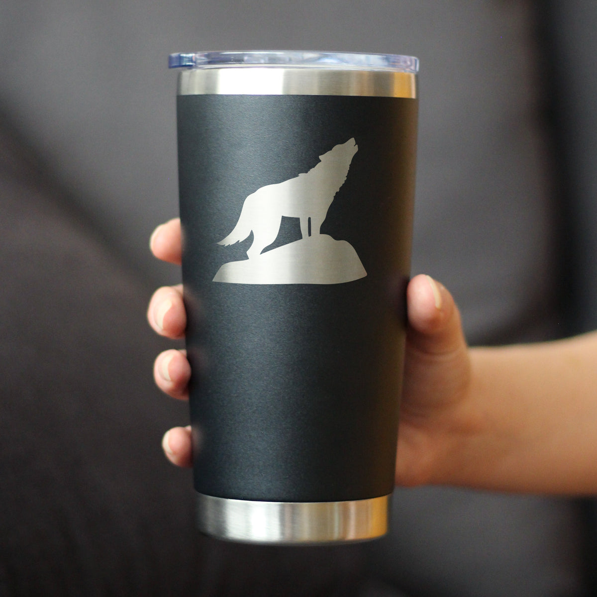 Wolf Silhouette - Insulated Coffee Tumbler Cup with Sliding Lid - Stainless Steel Travel Mug - Wolf Gifts for Women and Men