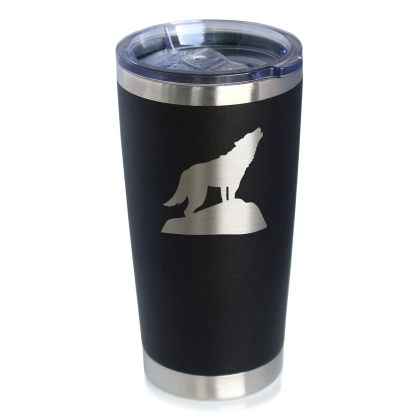 Wolf Silhouette - Insulated Coffee Tumbler Cup with Sliding Lid - Stainless Steel Travel Mug - Wolf Gifts for Women and Men