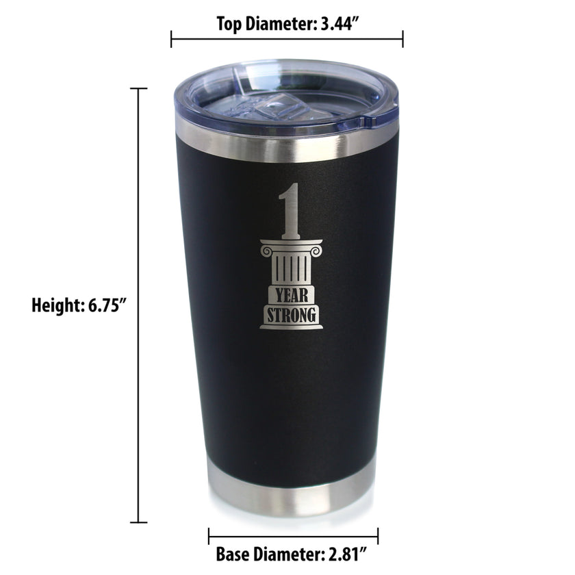 1st Anniversary Party Decor Insulated Coffee Tumbler with Sliding Lid 1 Year Strong 20oz Stainless Steel Tumbler