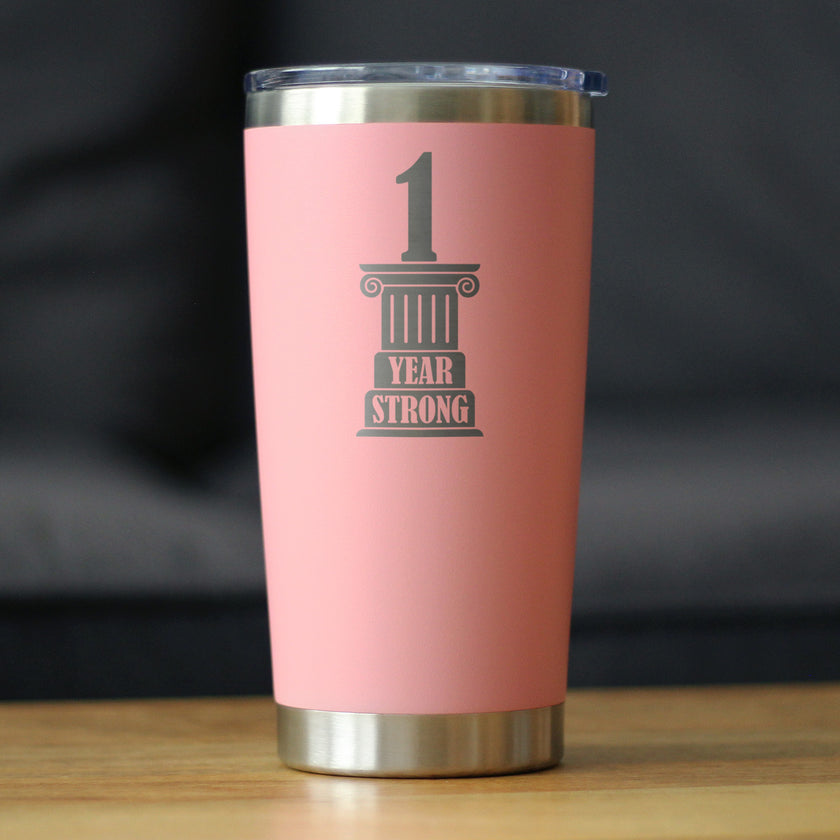 1st Anniversary Party Decor Insulated Coffee Tumbler with Sliding Lid 1 Year Strong 20oz Stainless Steel Tumbler