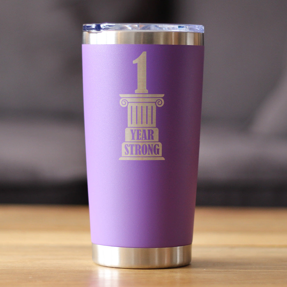 1st Anniversary Party Decor Insulated Coffee Tumbler with Sliding Lid 1 Year Strong 20oz Stainless Steel Tumbler