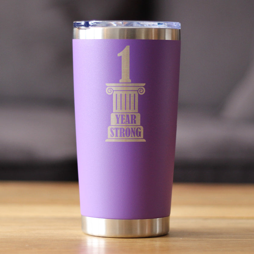 1st Anniversary Party Decor Insulated Coffee Tumbler with Sliding Lid 1 Year Strong 20oz Stainless Steel Tumbler