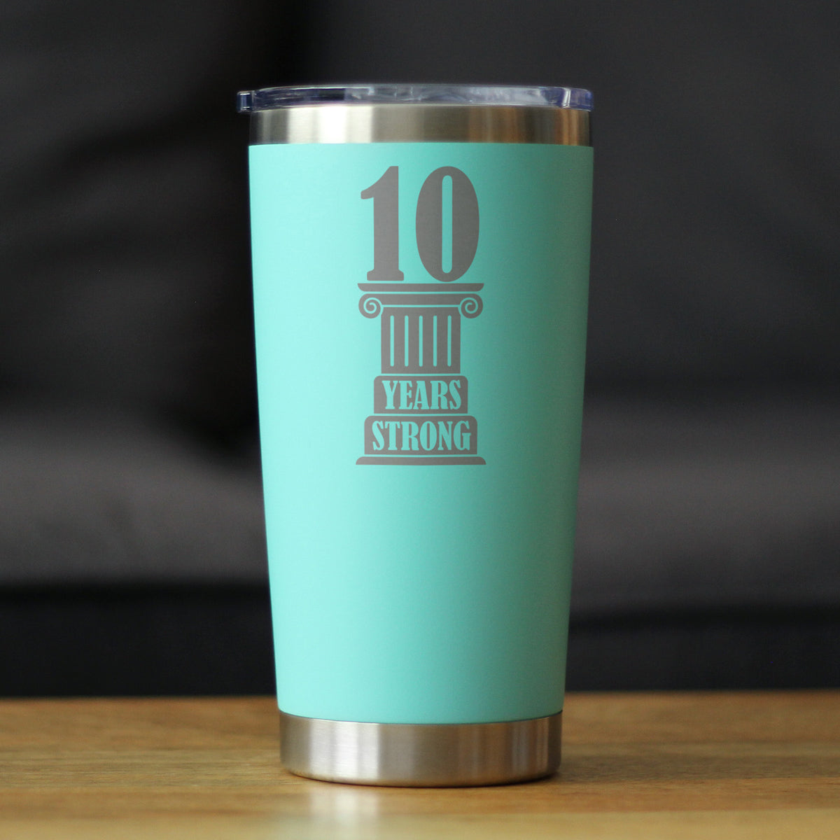 10th Anniversary Party Decor Insulated Coffee Tumbler with Sliding Lid 10 Years Strong 20oz Stainless Steel Tumbler