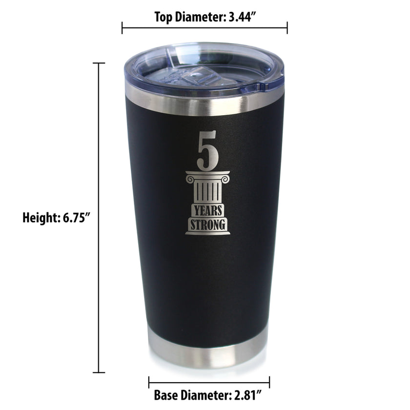 5th Anniversary Party Decor Insulated Coffee Tumbler with Sliding Lid 5 Years Strong 20oz Stainless Steel Tumbler