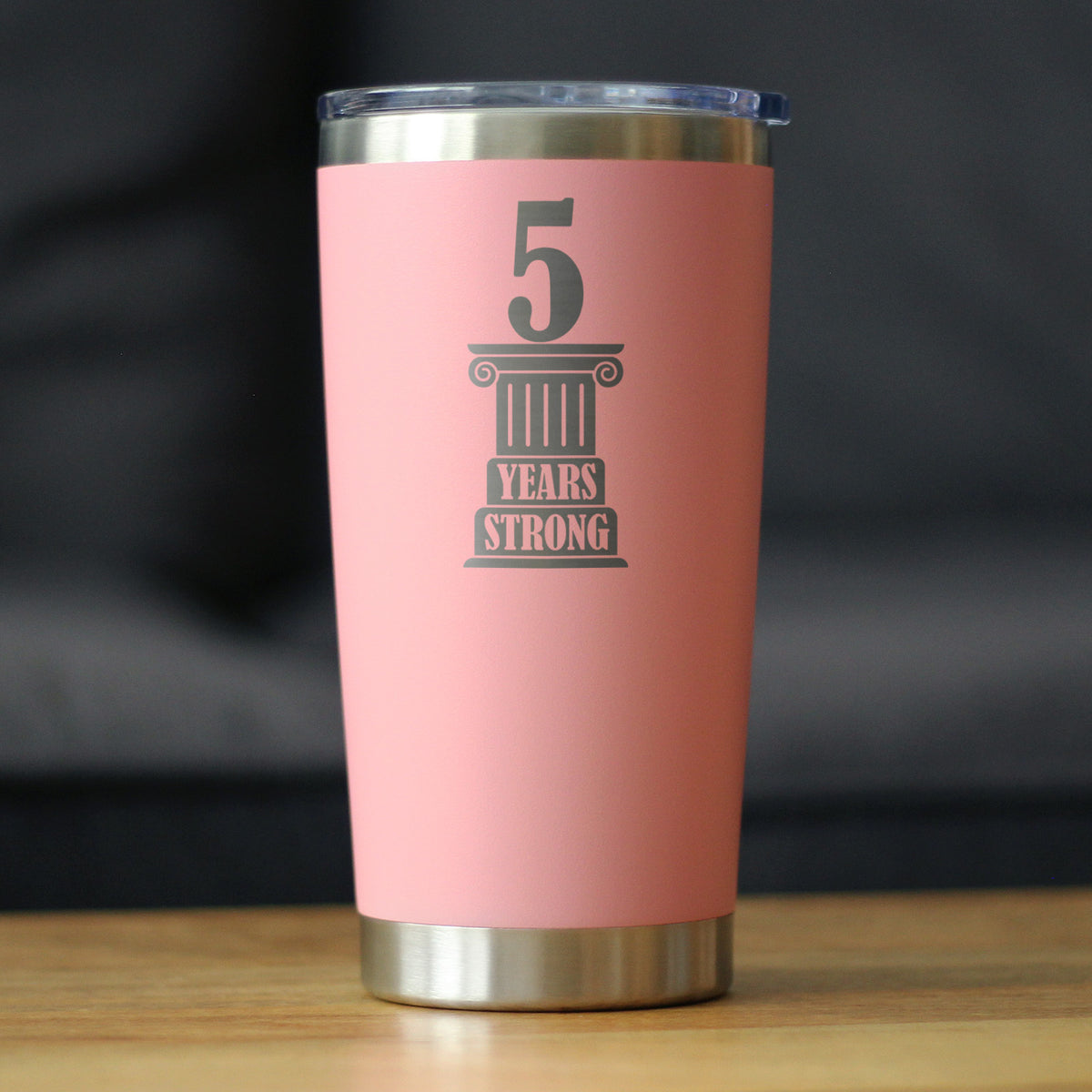 5th Anniversary Party Decor Insulated Coffee Tumbler with Sliding Lid 5 Years Strong 20oz Stainless Steel Tumbler