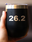 26.2 Marathon - Wine Tumbler Cup with Sliding Lid - Stainless Steel Insulated Mug - Gifts for Marathon Runners Men & Women