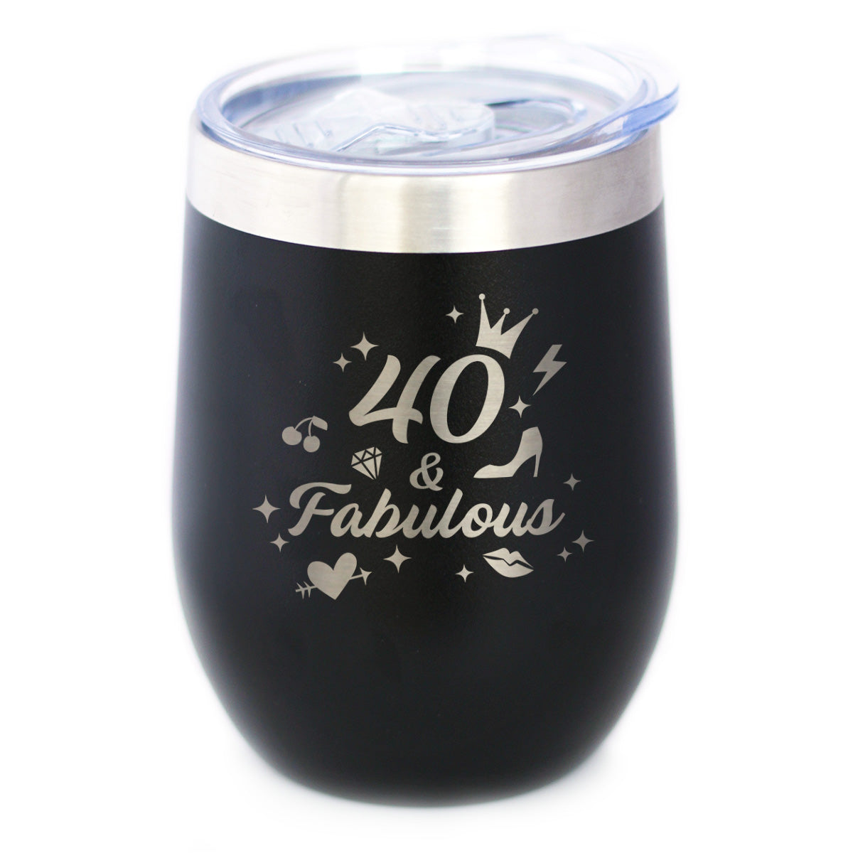 40 And Fabulous - Wine Tumbler Cup with Sliding Lid - Stainless Steel Insulated Mug - Funny 40th Birthday Gifts for Women Turning 40