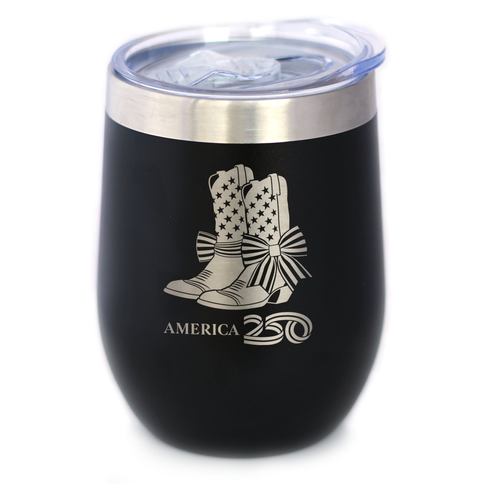 America 250 Cowgirl Boots Insulated Wine Tumbler with Sliding Lid America250 Official for 250th Anniversary of the USA 12oz Stainless Steel Tumbler