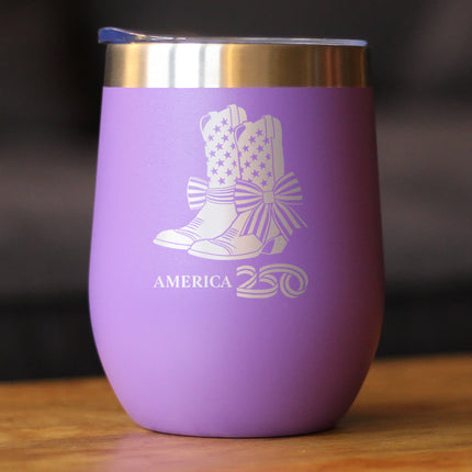 America 250 Cowgirl Boots Insulated Wine Tumbler with Sliding Lid America250 Official for 250th Anniversary of the USA 12oz Stainless Steel Tumbler