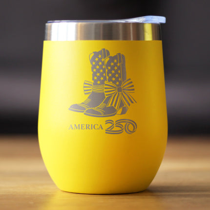 America 250 Cowgirl Boots Insulated Wine Tumbler with Sliding Lid America250 Official for 250th Anniversary of the USA 12oz Stainless Steel Tumbler