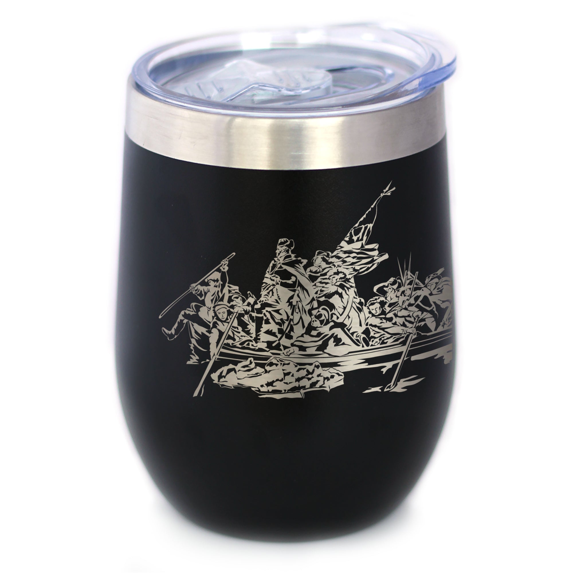 America 250 Washington Crossing the Delaware Insulated Wine Tumbler with Sliding Lid America250 Official for 250th Anniversary of the USA 12oz Stainless Steel Tumbler