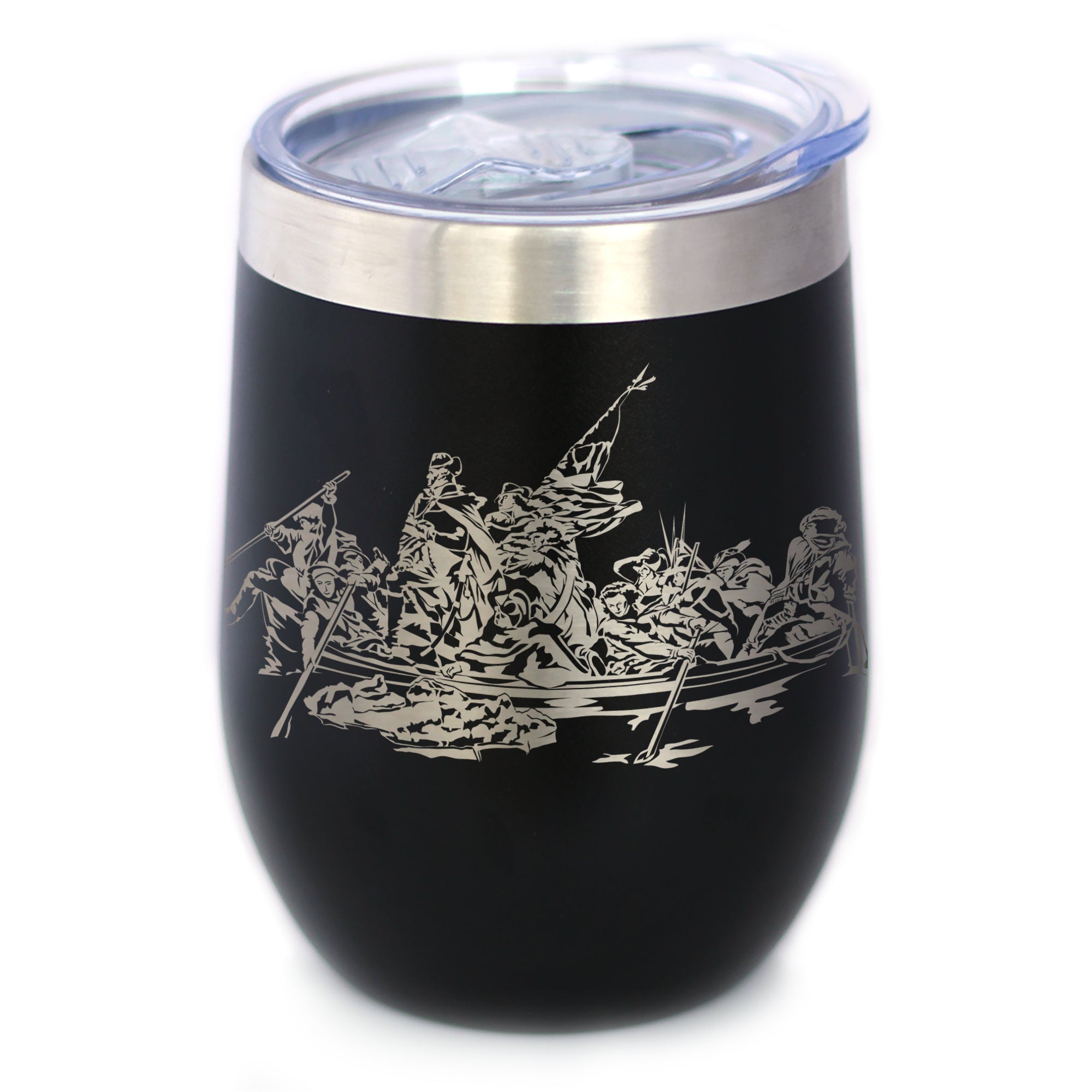 America 250 Washington Crossing the Delaware Insulated Wine Tumbler with Sliding Lid America250 Official for 250th Anniversary of the USA 12oz Stainless Steel Tumbler