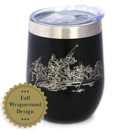 America 250 Washington Crossing the Delaware Insulated Wine Tumbler with Sliding Lid America250 Official for 250th Anniversary of the USA 12oz Stainless Steel Tumbler