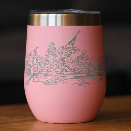 America 250 Washington Crossing the Delaware Insulated Wine Tumbler with Sliding Lid America250 Official for 250th Anniversary of the USA 12oz Stainless Steel Tumbler