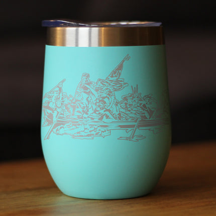 America 250 Washington Crossing the Delaware Insulated Wine Tumbler with Sliding Lid America250 Official for 250th Anniversary of the USA 12oz Stainless Steel Tumbler