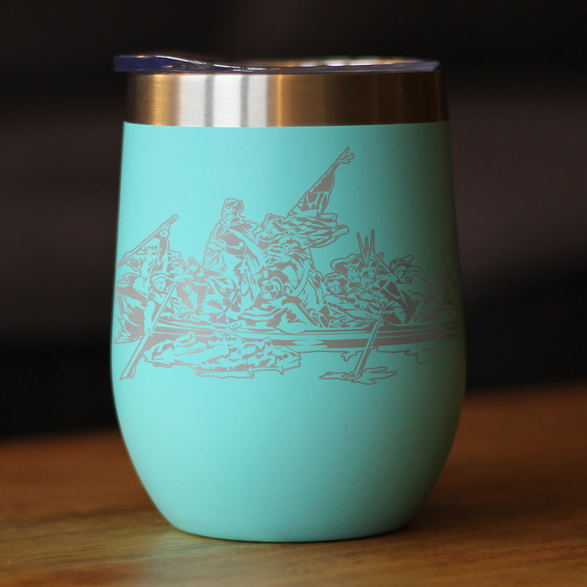 America 250 Washington Crossing the Delaware Insulated Wine Tumbler with Sliding Lid America250 Official for 250th Anniversary of the USA 12oz Stainless Steel Tumbler