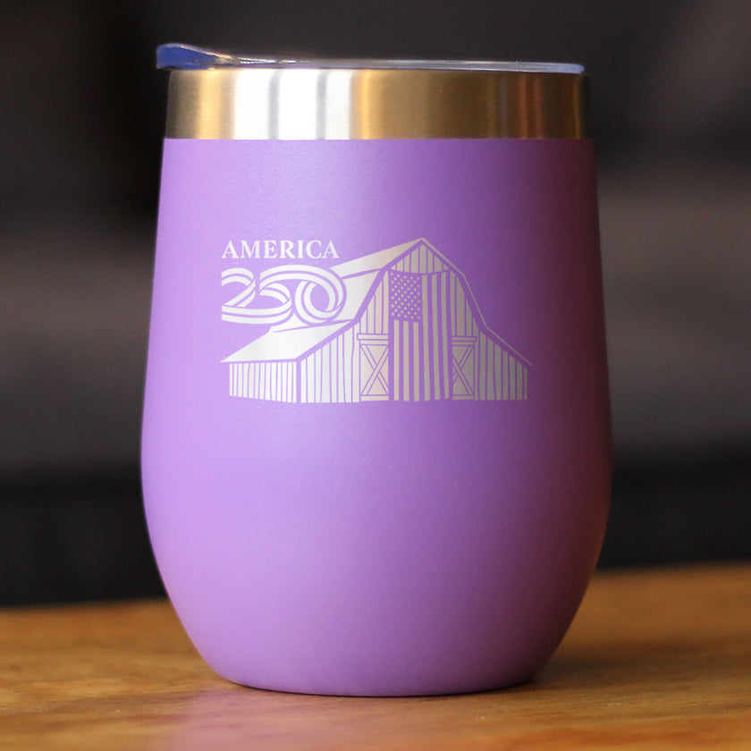 America 250 Homestead Barn Insulated Wine Tumbler with Sliding Lid America250 Official for 250th Anniversary of the USA 12oz Stainless Steel Tumbler