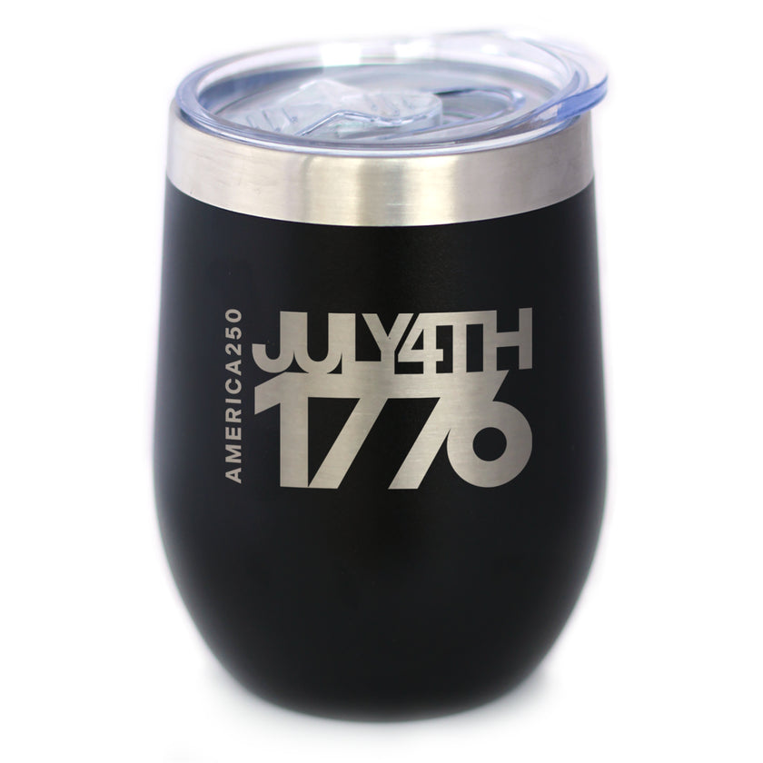 America 250 July 4 1776 Insulated Wine Tumbler with Sliding Lid America250 Official for 250th Anniversary of the USA 12oz Stainless Steel Tumbler