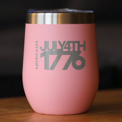 America 250 July 4 1776 Insulated Wine Tumbler with Sliding Lid America250 Official for 250th Anniversary of the USA 12oz Stainless Steel Tumbler