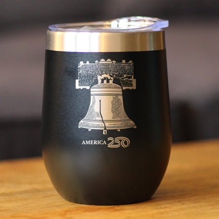 America 250 Liberty Bell Insulated Wine Tumbler with Sliding Lid America250 Official for 250th Anniversary of the USA 12oz Stainless Steel Tumbler