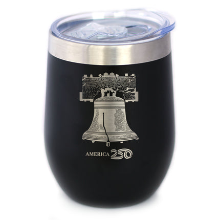America 250 Liberty Bell Insulated Wine Tumbler with Sliding Lid America250 Official for 250th Anniversary of the USA 12oz Stainless Steel Tumbler