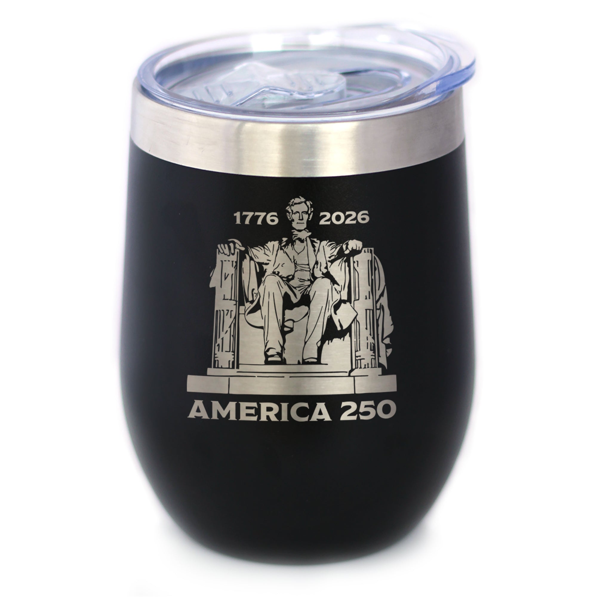 America 250 Lincoln Memorial Insulated Wine Tumbler with Sliding Lid America250 Official for 250th Anniversary of the USA 12oz Stainless Steel Tumbler