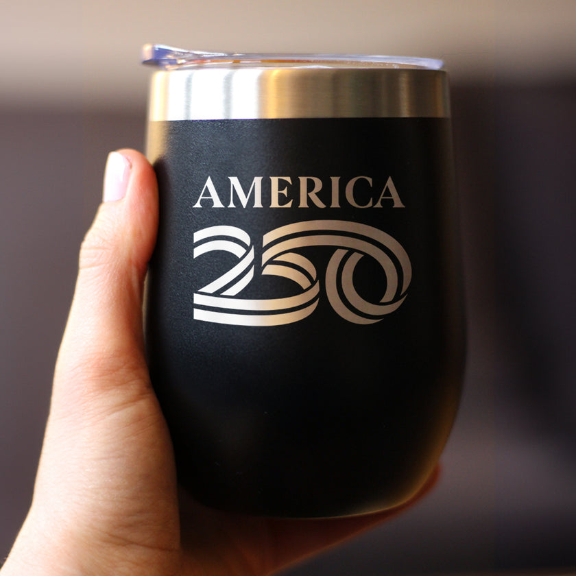 America 250 Logo Insulated Wine Tumbler with Sliding Lid America250 Official for 250th Anniversary of the USA 12oz Stainless Steel Tumbler