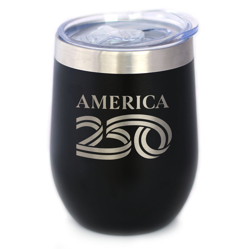 America 250 Logo Insulated Wine Tumbler with Sliding Lid America250 Official for 250th Anniversary of the USA 12oz Stainless Steel Tumbler