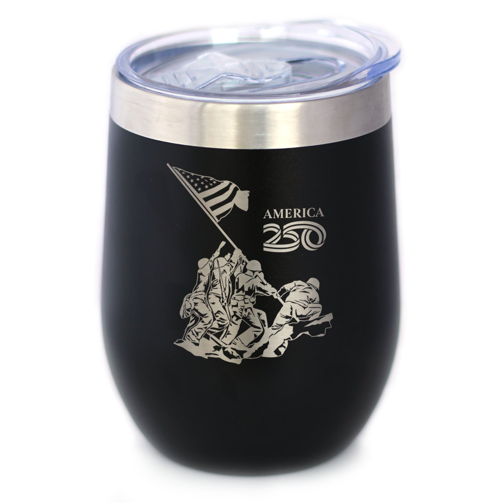 American 250 Raising the Flag on Iwo Jima Insulated Wine Tumbler with Sliding Lid America250 Official for 250th Anniversary of the USA 12oz Stainless Steel Tumbler