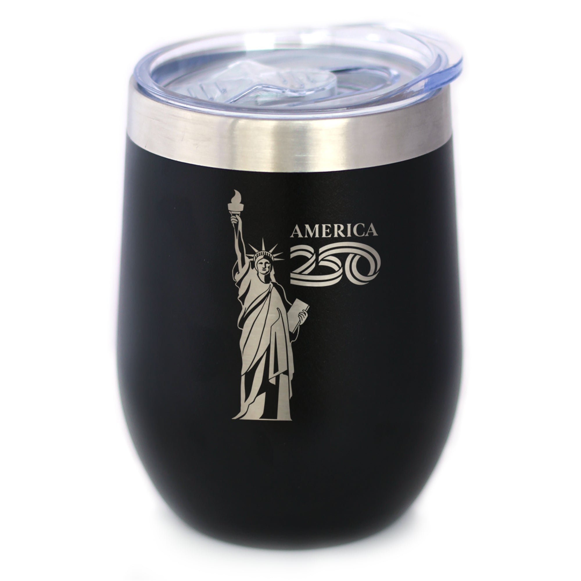 America 250 Statue of Liberty Insulated Wine Tumbler with Sliding Lid America250 Official for 250th Anniversary of the USA 12oz Stainless Steel Tumbler