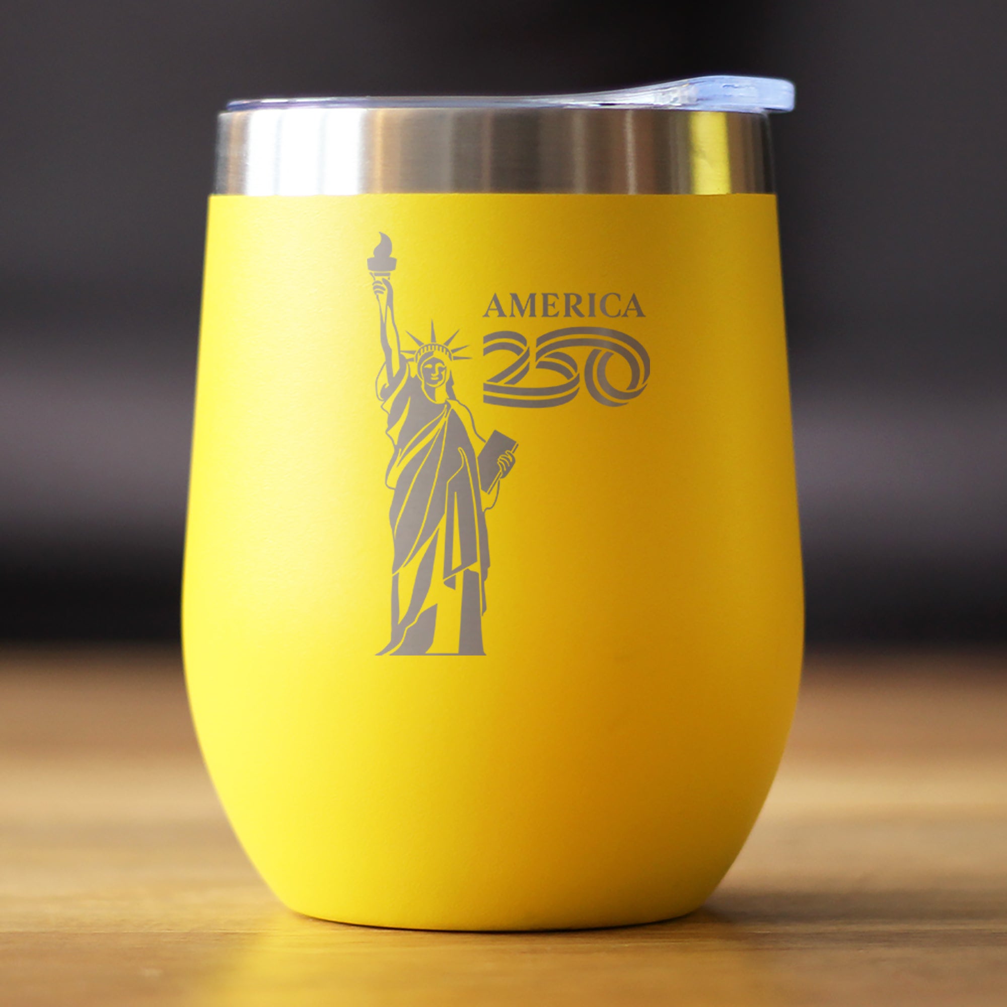 America 250 Statue of Liberty Insulated Wine Tumbler with Sliding Lid America250 Official for 250th Anniversary of the USA 12oz Stainless Steel Tumbler