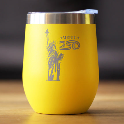America 250 Statue of Liberty Insulated Wine Tumbler with Sliding Lid America250 Official for 250th Anniversary of the USA 12oz Stainless Steel Tumbler
