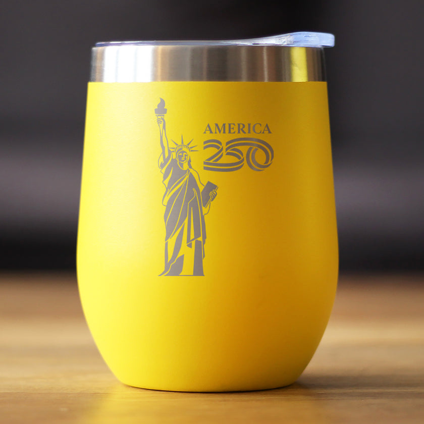 America 250 Statue of Liberty Insulated Wine Tumbler with Sliding Lid America250 Official for 250th Anniversary of the USA 12oz Stainless Steel Tumbler