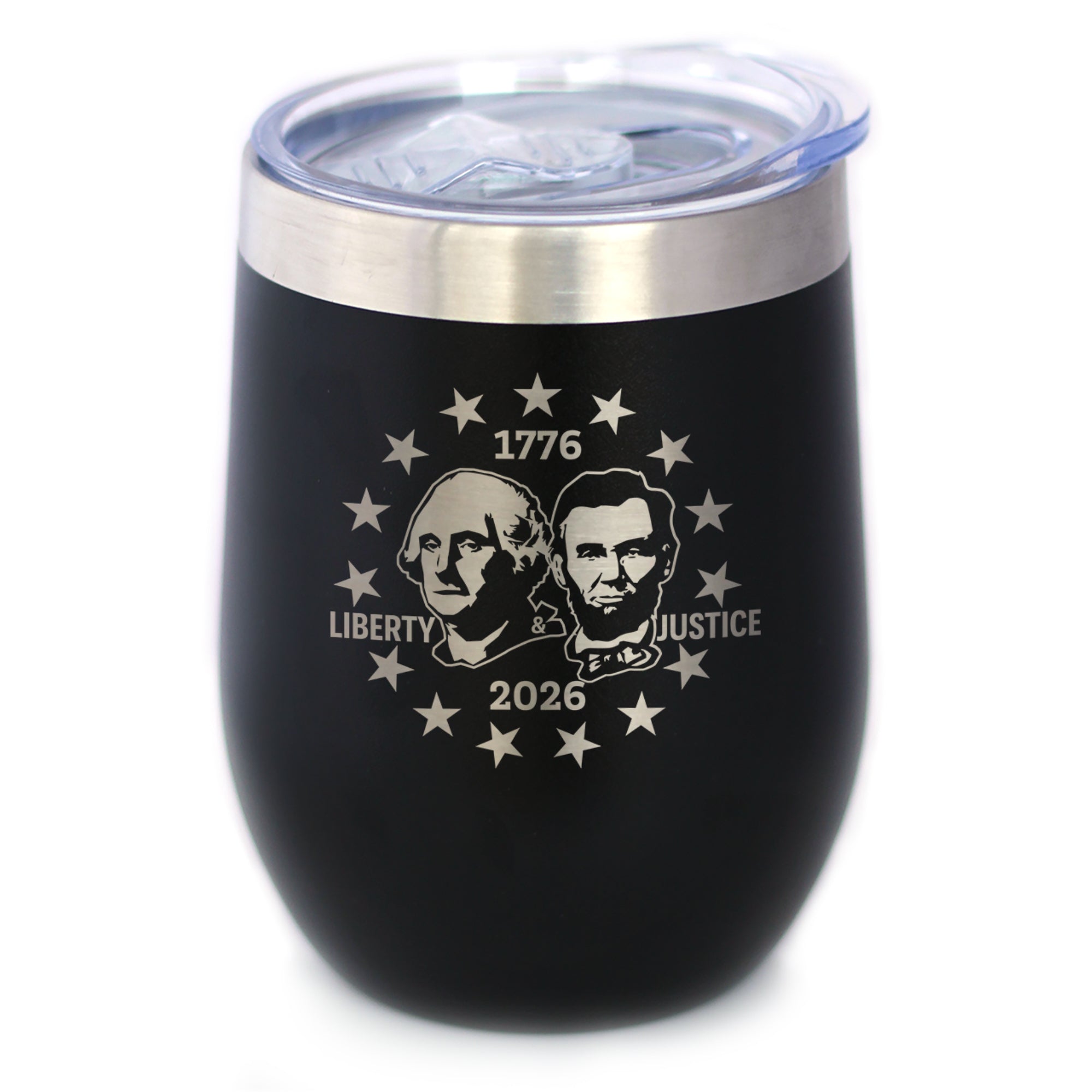 America 250 Washington Lincoln Insulated Wine Tumbler with Sliding Lid America250 Official for 250th Anniversary of the USA 12oz Stainless Steel Tumbler
