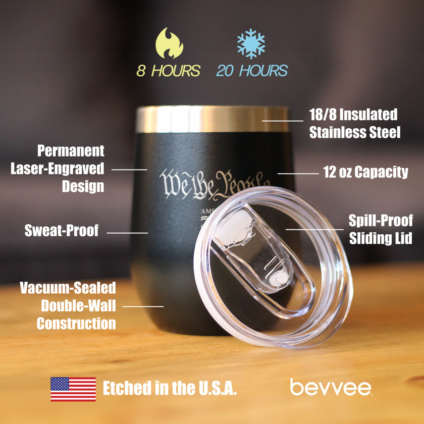 America 250 We the People Insulated Wine Tumbler with Sliding Lid America250 Official for 250th Anniversary of the USA 12oz Stainless Steel Tumbler