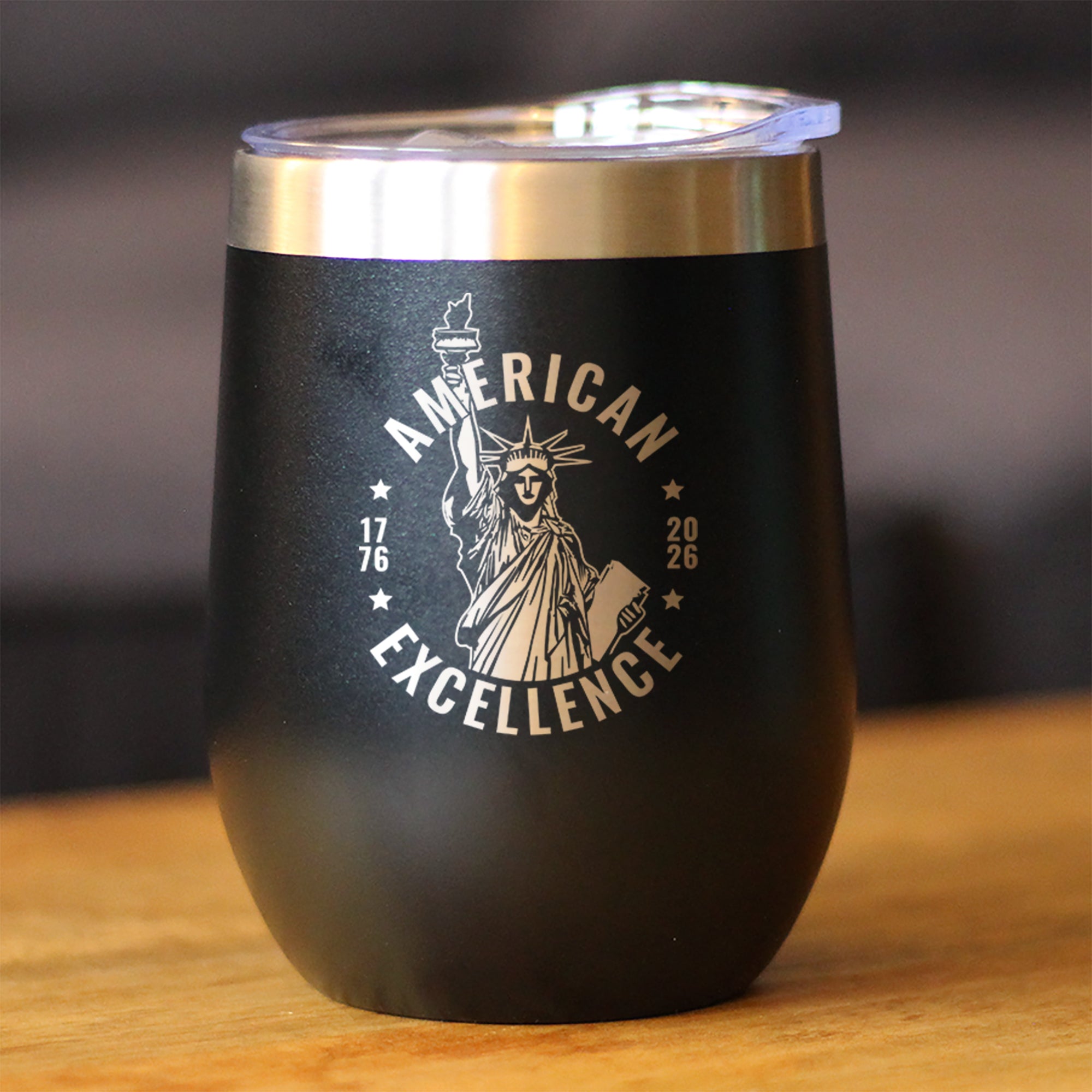 America 250 American Excellence Insulated Wine Tumbler with Sliding Lid America250 Official for 250th Anniversary of the USA 12oz Stainless Steel Tumbler