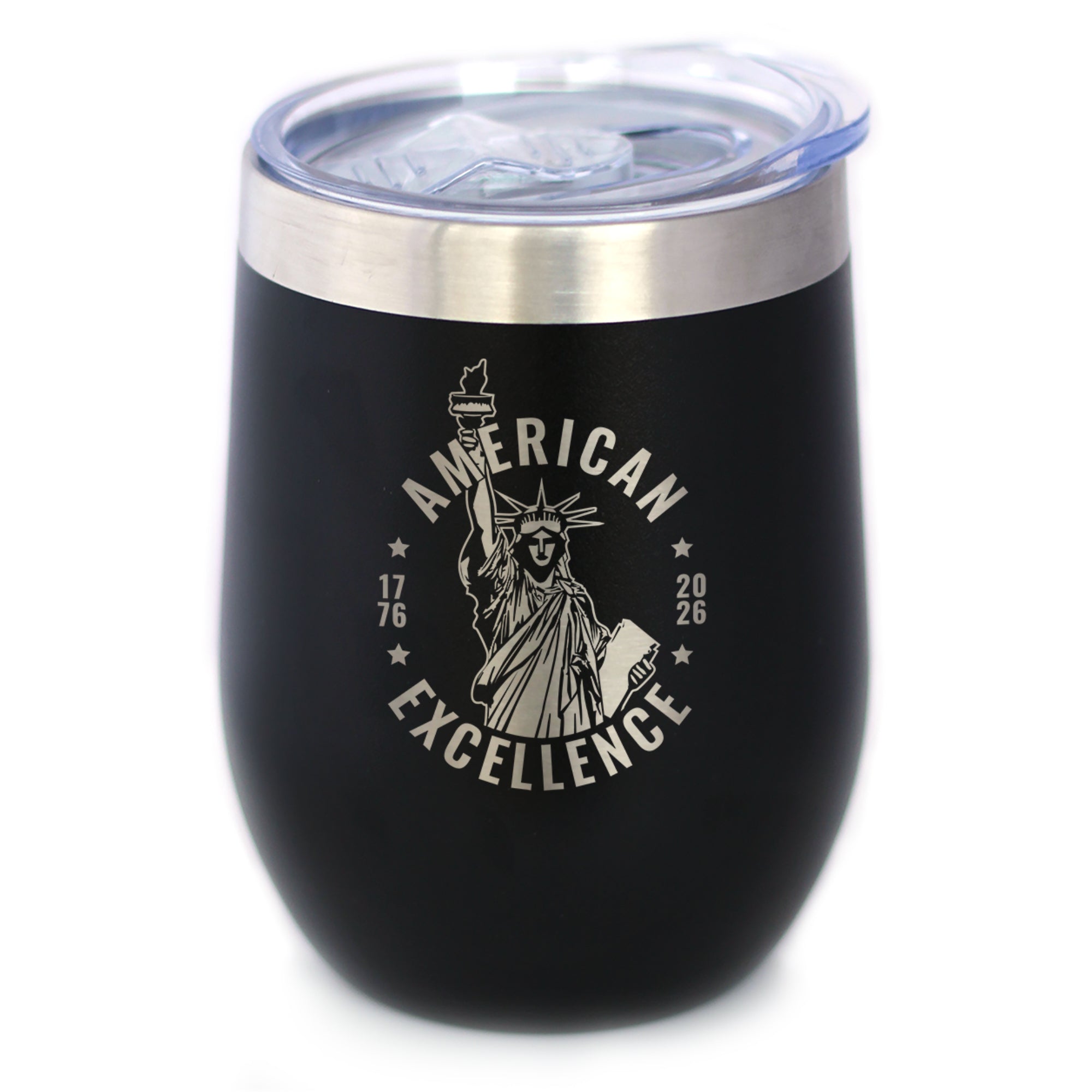 America 250 American Excellence Insulated Wine Tumbler with Sliding Lid America250 Official for 250th Anniversary of the USA 12oz Stainless Steel Tumbler