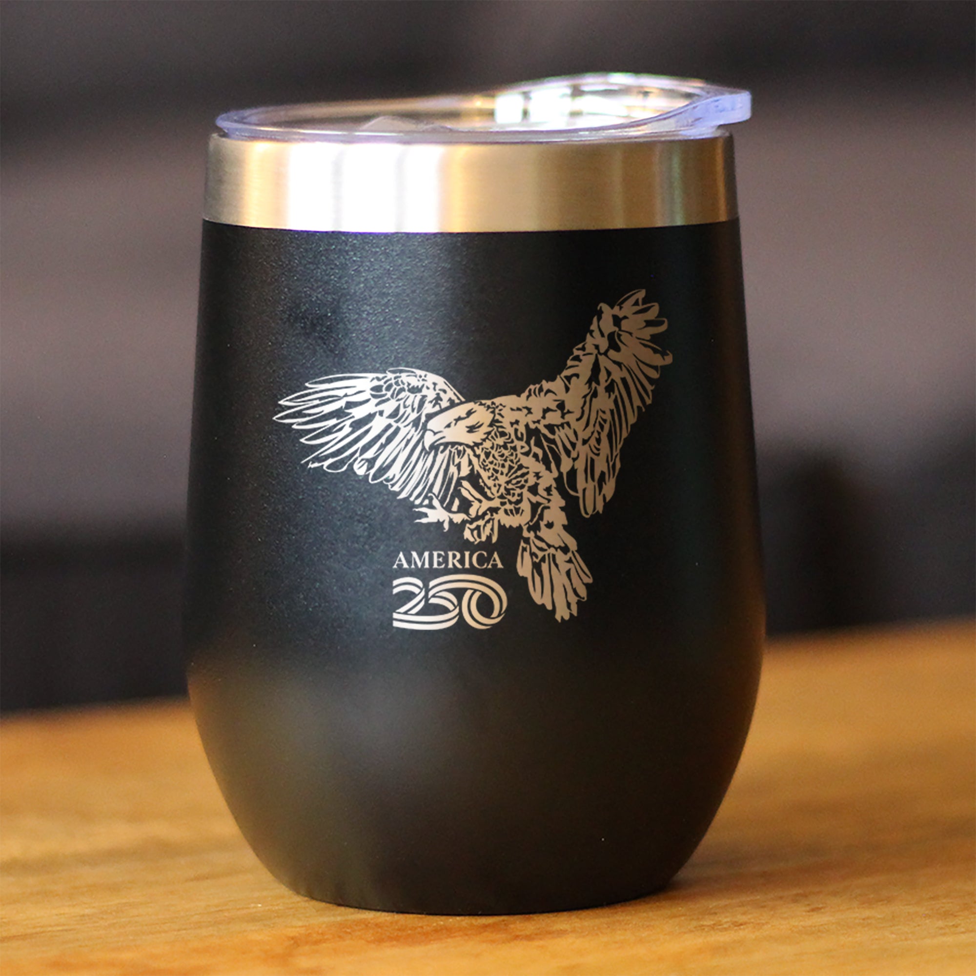 America 250 Bald Eagle Insulated Wine Tumbler with Sliding Lid America250 Official for 250th Anniversary of the USA 12oz Stainless Steel Tumbler
