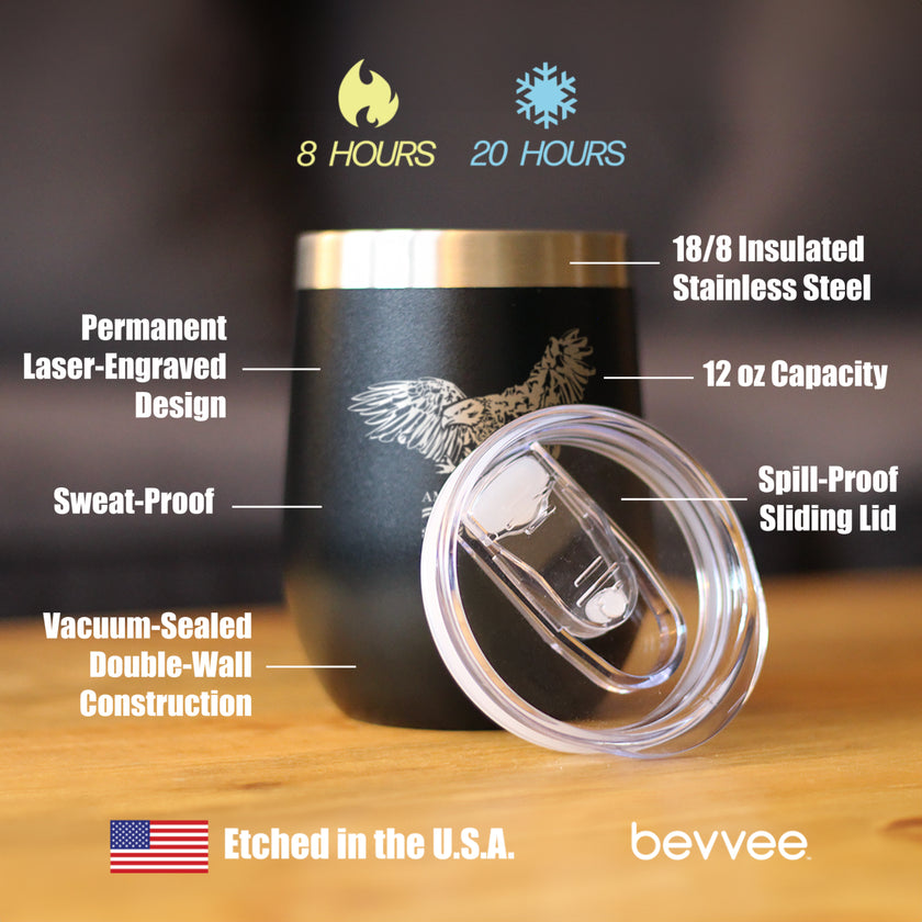 America 250 Bald Eagle Insulated Wine Tumbler with Sliding Lid America250 Official for 250th Anniversary of the USA 12oz Stainless Steel Tumbler