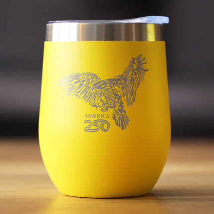 America 250 Bald Eagle Insulated Wine Tumbler with Sliding Lid America250 Official for 250th Anniversary of the USA 12oz Stainless Steel Tumbler